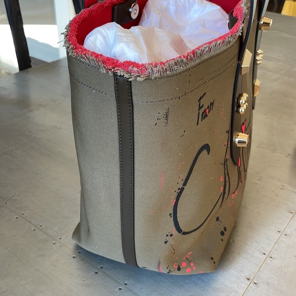 christian louboutin khaki green graffiti signature frangibus tote shopper bag - Picture 3 of 11